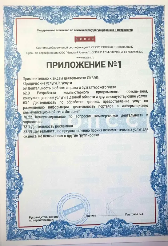 Приложение №1. Применительно к видам деятельности ОКВЭД